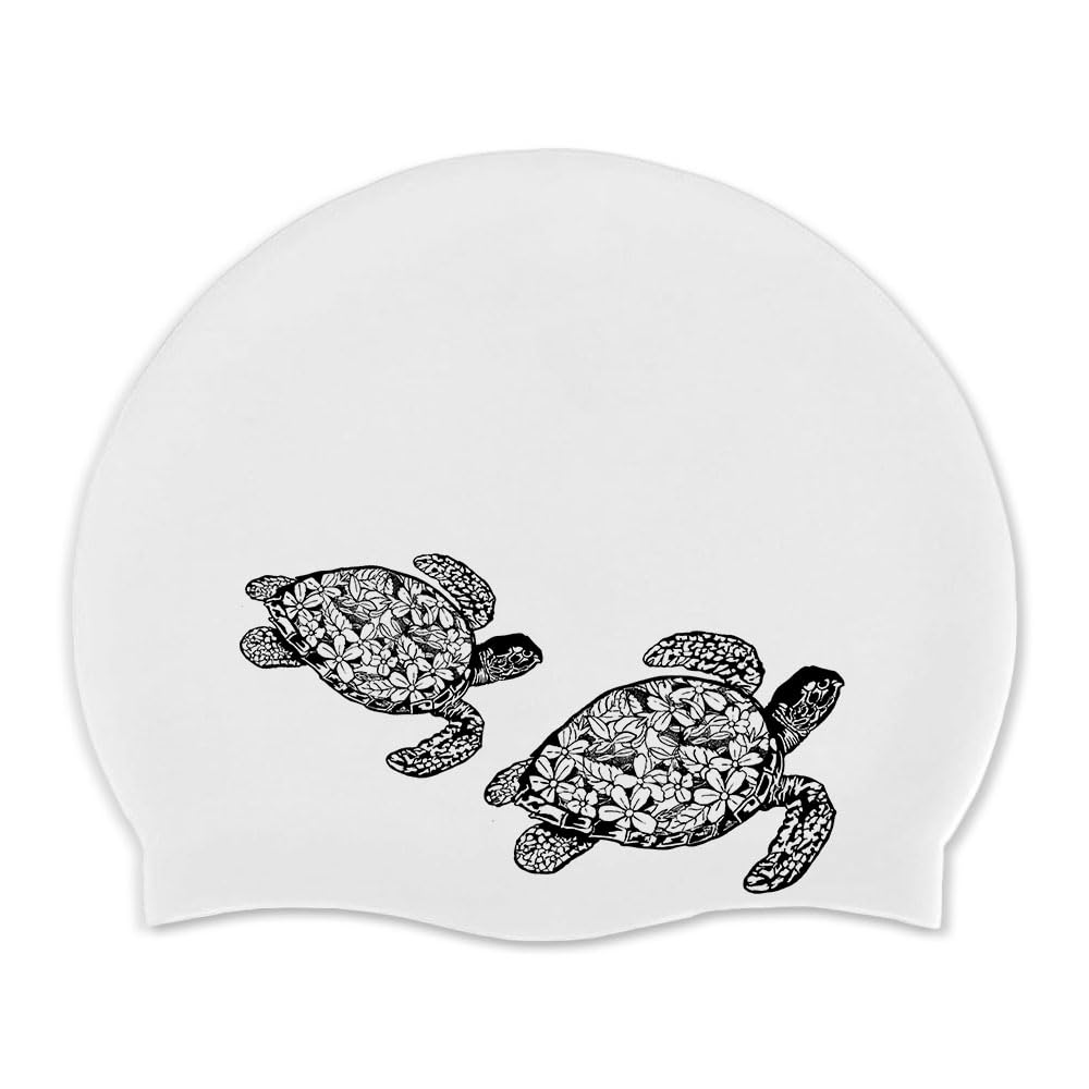 WIRESTER Adult Swim Cap, Durable Silicone Swimming Cap for Men Women, Waterproof Comfortable Swim Hat Bathing Cap for Short Medium Long Hairs - White (Ocean Sea Turtles) โ image 1