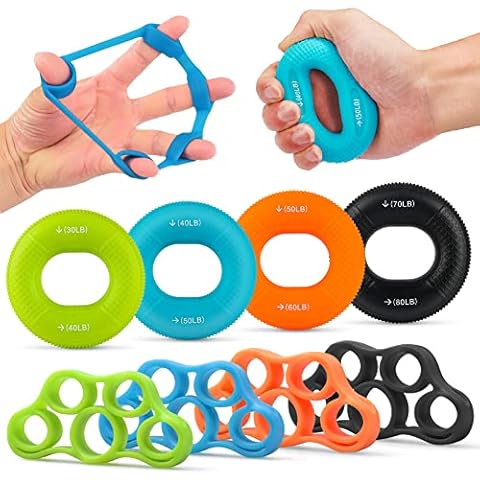 Hand Grip Strengthener Finger Stretcher 8pcs Set, Silicone Finger Exerciser for Hand Muscle Training,Improve Dexterity,Stress Relief,Rock Climbing Cover