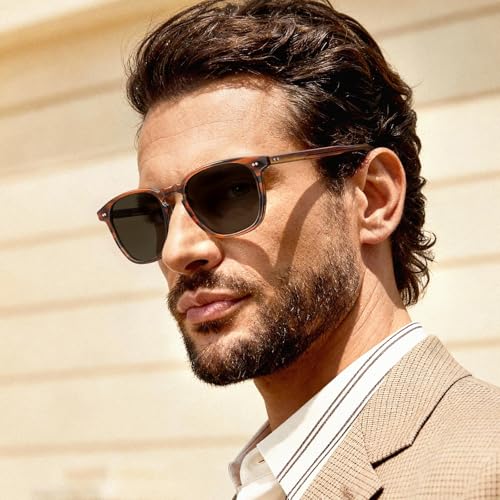 Image of CARFIA Retro Cool Acetate Polarized Sunglasses for Men UV Protection, Outdoor Fashion Driving Eyewears Male Square Sunnies