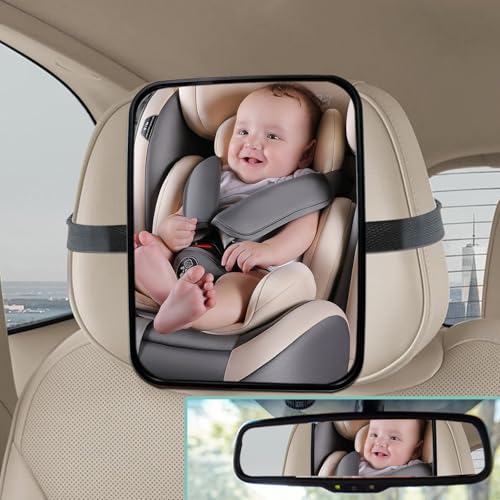 Vehequny Baby Car Mirror, Universal Fit, Headrest Mount, Shatterproof, Stable, Easy Install,...
