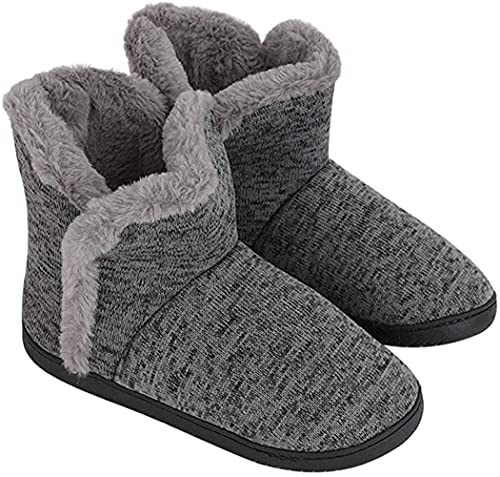 GREUS Unisex Adults Winter Warm Cozy House Bedroom Slippers Indoor Ankle High Snow Boots, Grey, Size 6-11.5 Wide Women/8-10 Men