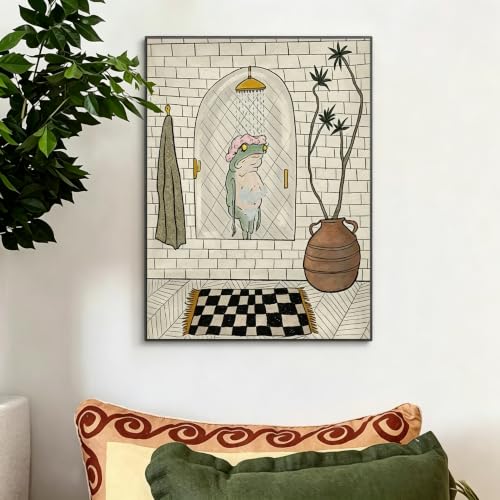 Cuadro de rana de dibujos animados Rumlly de 80x120 cm para dar vida al baño
