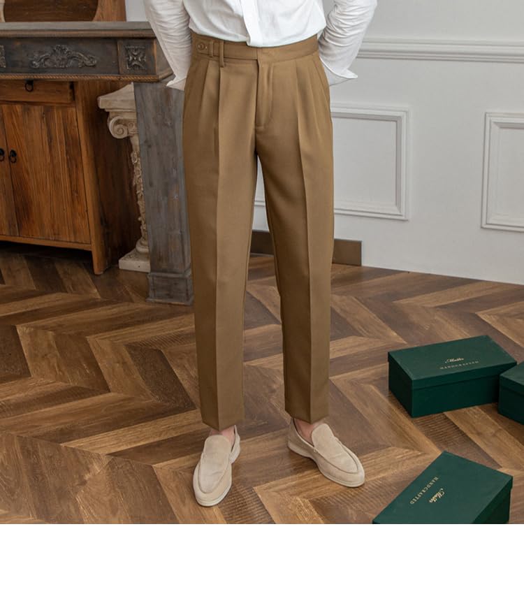 Men's Classic Pleated High-Waisted Dress Pants Business Casual Loose Straight for Spring and Autumn3