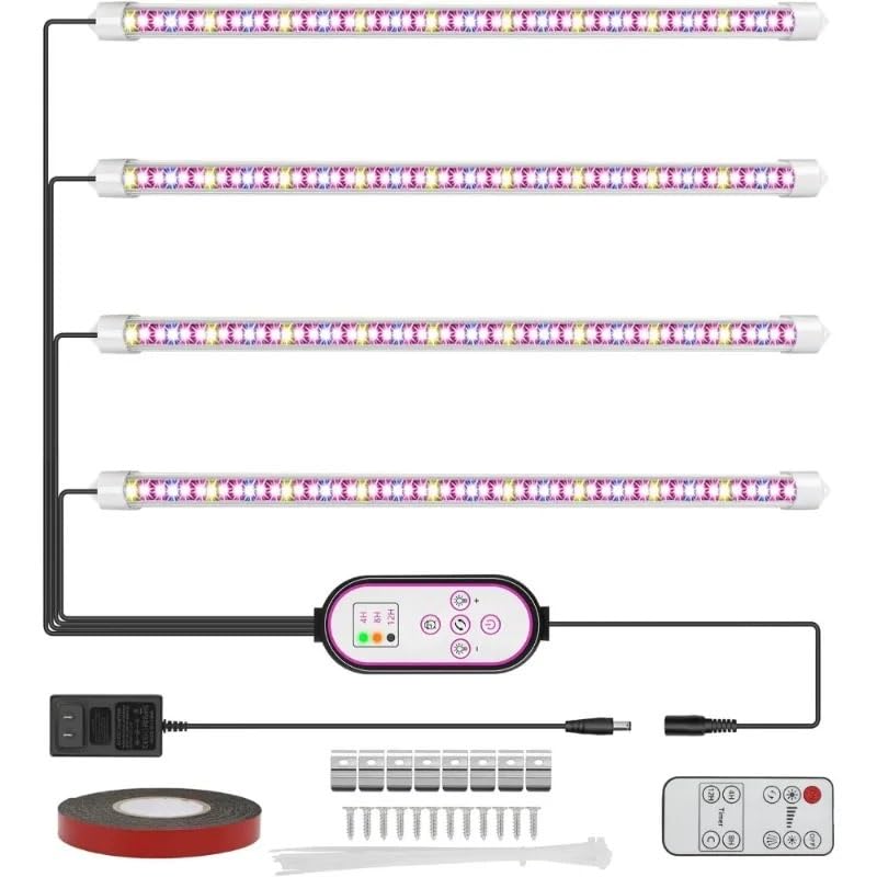 Lampara para Plantas, Paquete de 4 tiras luces for cultivo plantas, lámpara LED for interior, for espectro completo con temporizador encendido/apagado automático, 10 regulables