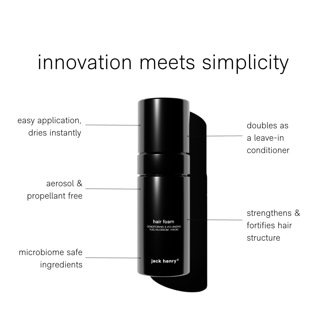 Jack Henry Volumizing Foam Mousse (3.3oz) - Non-Sticky Styling Conditioner for All Hair Types - Enhancing Natural Curls with Meadowfoam Seed Oil