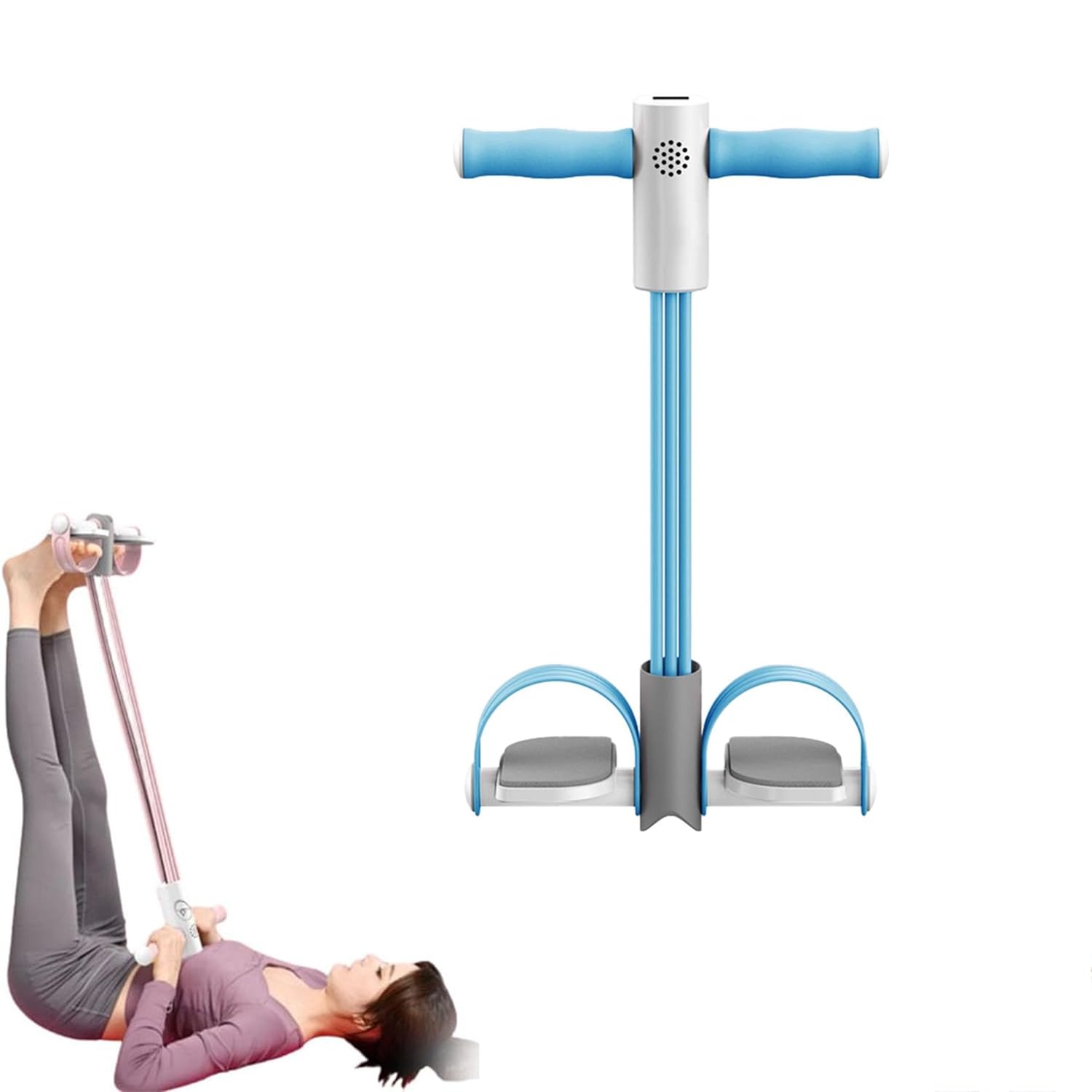 Up to 126cm Upgraded Smart Stirrup Puller, 6 Tubes Sit Up Exercise Equipment, Multiple Level Resistance Band Pedal Puller, for Arm Leg Ab Training Buttock Shaping (blue)