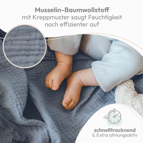 Laleni Spucktücher Baby im 5er Set aus Reiner Baumwolle - schadstofffreie Mulltücher weich 70x70 saugstarke Mussellintücher Baby - Musselin… – Ansicht 3