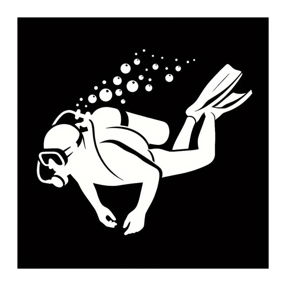 Scuba Diver Waterproof Vinyl Sticker Black White Decal for Car Boat Outdoor Gear Decor(White)