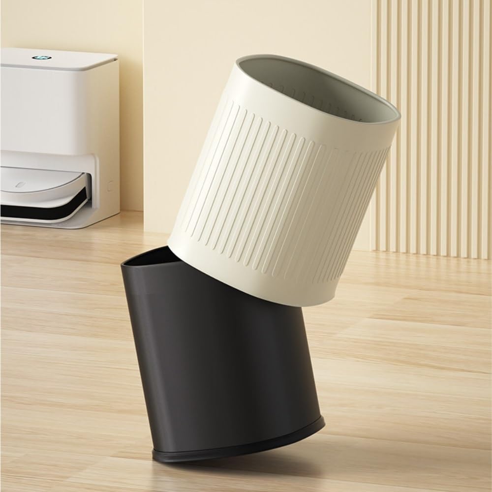 Cestino gettacarte rotondo in metallo con coperchio aperto, capacità 12 litri, con contenitore interno rimovibile, for bagno, soggiorno, camera da letto, cucina(Beige)