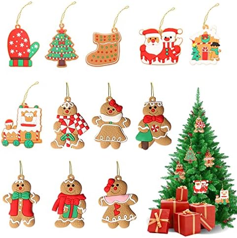 Coicok 12 Décorations Noël Bonhomme Pain D'Épice - Ornements Sapin Avec Corde - PVC Souple - 4.5x7.3 Cm