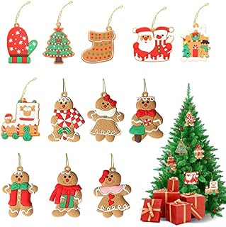 Yaclonq 12pcs Gingerbread Man Ornaments for Christmas Tree Decorations,Ginger Man with Strings Figurine Hanging Ornaments for Xmas Tree Festive Season Holiday Party Decoration DIY Craft