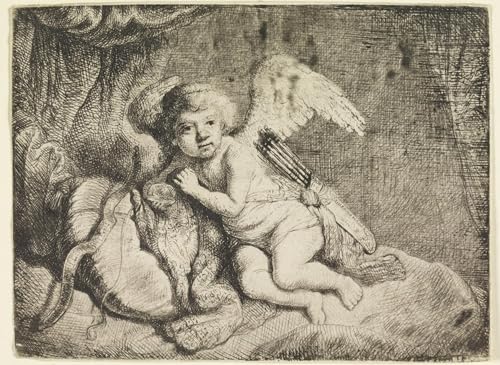 Impression sur toile Rembrandt Cupidon se reposant : tableau déco salon moderne 60x90