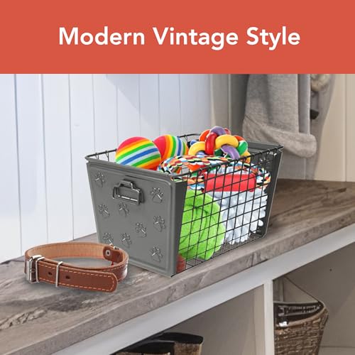 Spectrum Diversified Paws Macklin Basket Steel Bin with Cute Pawprint Design, Pet Accessory Rust-Resistant Finish, Cat & Dog Toy Organization & Storage, Medium, Industrial Gray - Image 3