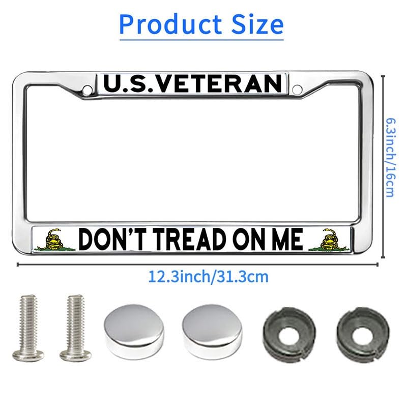 Image of US Veteran Dont Tread On Me License Plate Frame Metal Car Tag Holder | US Veteran Dont Tread On Me License Plate Frame Metal Car Tag Cover Weatherproof Fit US Standard Auto Trucks Accessories