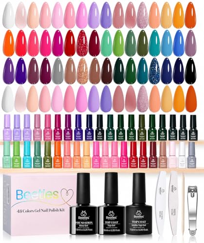 Image of Beetles Gel Nail Polish Set - Seasons Variations 48 Colors Gel Polish Kit Brown Nude Pink Red Blue White with Base Top Coat Home DIY UV LED Soak Off Nail Art Salon Manicure Starter Kit Gift for Women
