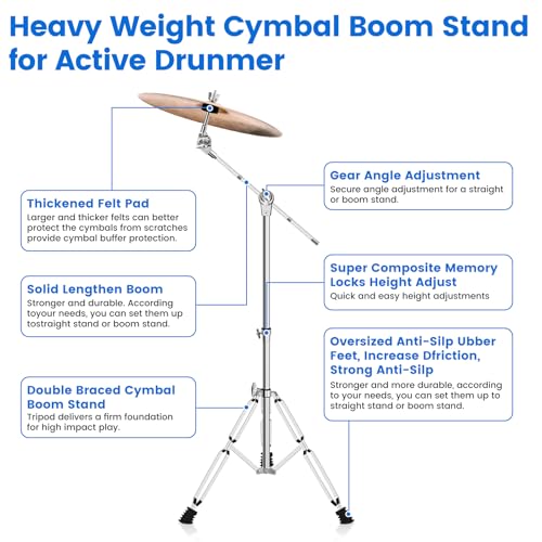 2-piece Boom cymbal stand, adjustable cymbal stand suitable for drum hardware percussion instrument stand gear set drum hardware set, used for installing collision, riding, water cymbals, double support legs with rubber feet (2) by polar lights - Image 6