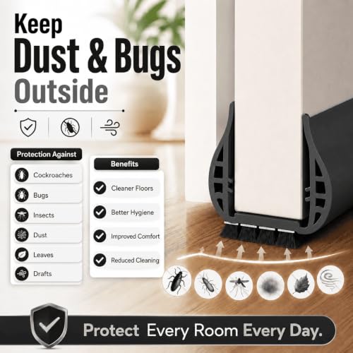 Image of Gap Filler for Door Bottom Seal Strip - Sound-Proof, Reduce Noise, Energy Saving Door Stopper for Reduce Door Dust, Insects Protector (Black Door Strip with Brush)