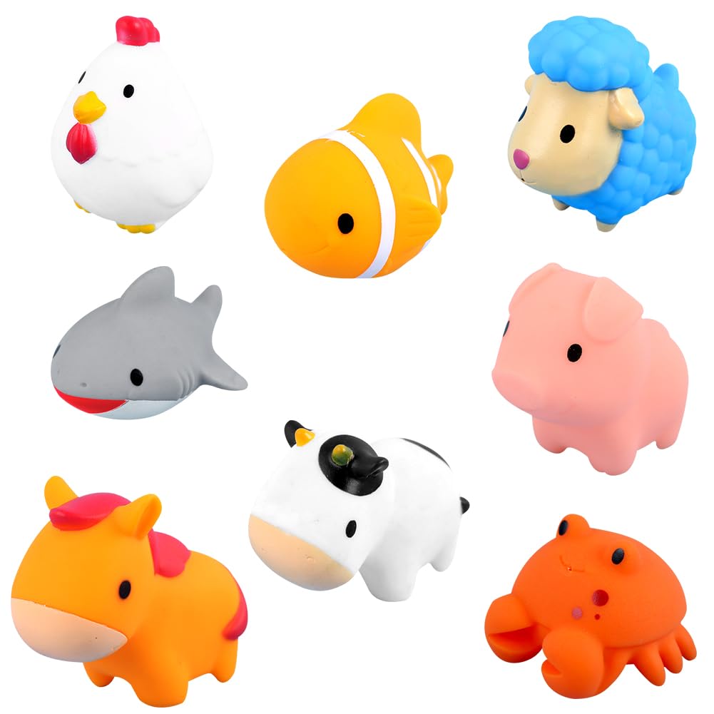 TIMVLETI Juguetes de Buscando a Animales, 8 Piezas Juguetes con Spray para Animales, Lindos Dibujos Animados Flotantes Juguetes Bebe Baño Juguete Flotante Natación Juguetes para Bebés Pequeños Ducha