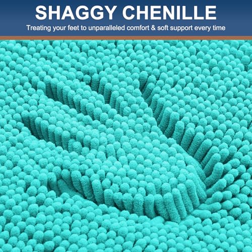 Smiry Luxury Chenille Bathroom Rugs 40x32, Extra Soft and Absorbent Shaggy Bath Mat, Machine Washable, Non-Slip Plush Carpet Runner for Tub, Shower, and Floor, Home Decor Accessories, Turquoise