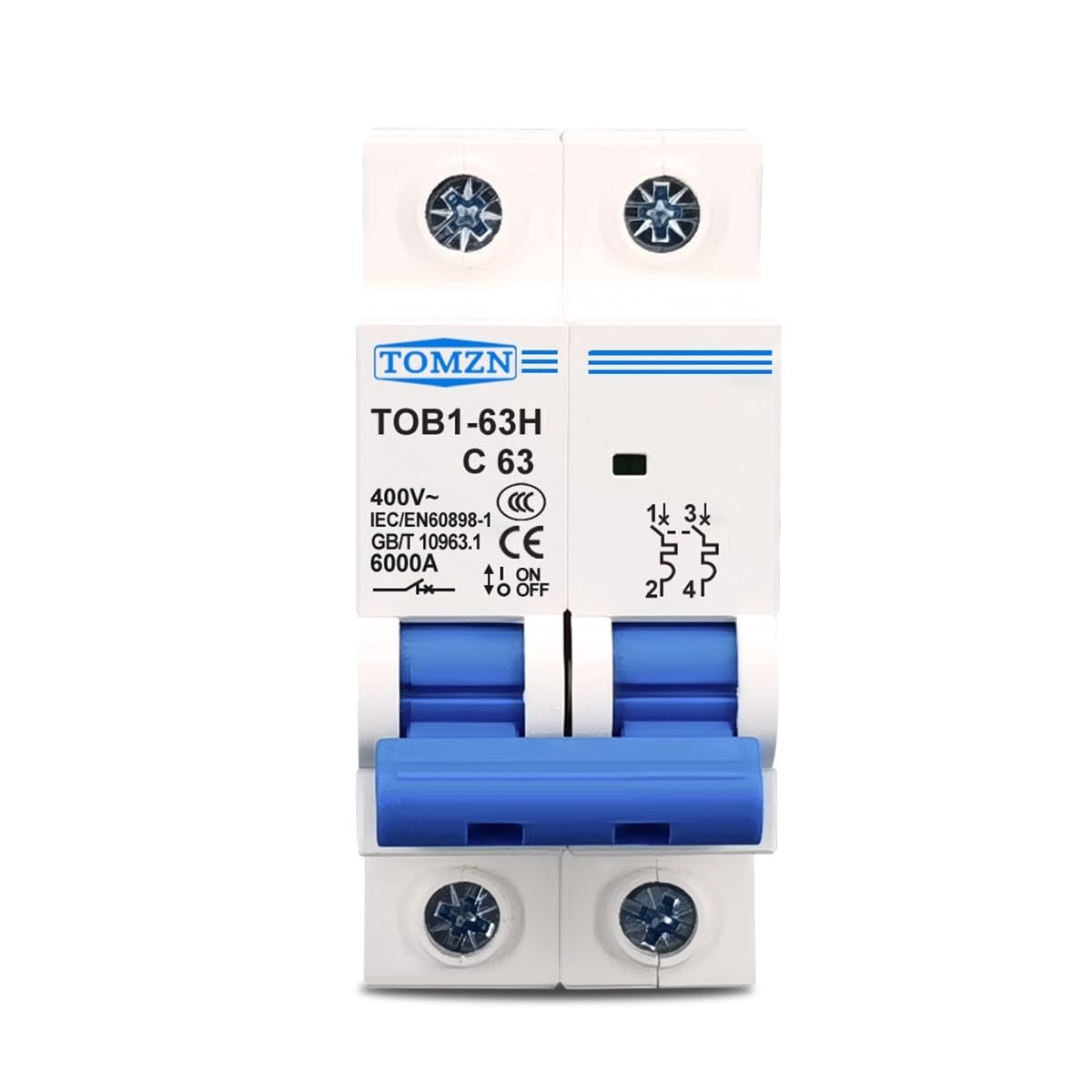 GUOCHENJIE Circuit Breaker TOB1-63 C-Type 2P MCB 230/400V 6A-63A, DIN Rail, Overload Protection Circuit Breakers(2P 25A)