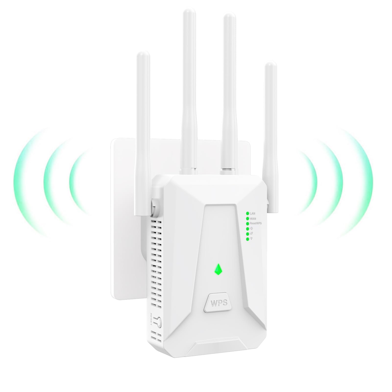 Long Range WiFi Repeater, 2.4GHz WiFi Signal Amplifier with 4 Antennas, Extender with 300Mbps Ethernet Port, Compatible with All Routers, Repeater/Router/Ap Button (White)