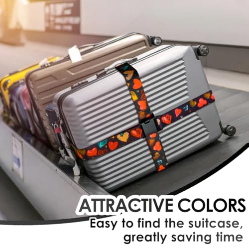 Image of Gutsdoor Luggage Straps for Suitcases Adjustable Travel Belt, Connector Holds Suitcase Bright Colorful Identifiers Travel Bag Accessories (Heart Black)