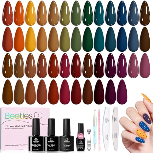 Image of Beetles Fall Gel Polish Set - Fall Passage Collection, Burgundy Brown Orange 25 Autumn Colors Dark Gel Polish with Base Glossy Matte Top Coat UV LED Soak Off Gifts for Women