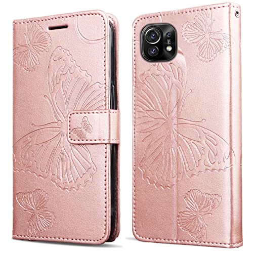 DENDICO Cover per Xiaomi Mi 11, Portafoglio Custodia in PU Pelle per Xiaomi Mi 11, Antiurto Cover a Libro con Slot per Carte, Oro Rosa