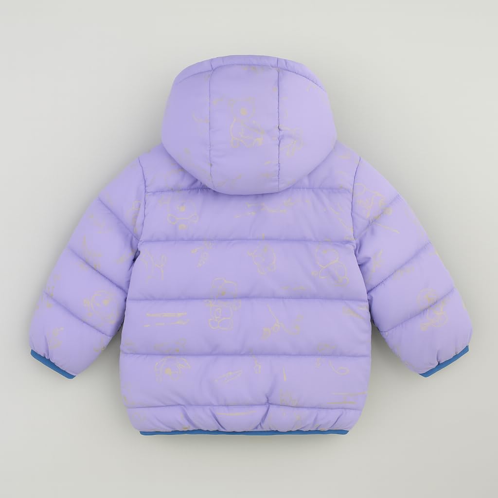 Bold N Elegant Girls Full Sleeve Winter Shiny Jacket with Silver Bear Print | Party Winter Coat Hoodie Jacket for Infant Toddler Baby Girls (IN, Age, 6 Months, 12 Months, Purple) 3