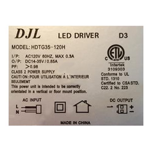 Image of 35W LED Dimmable Driver DJL Genuine Replacement Parts D3-120VAC Down to DC14-35V