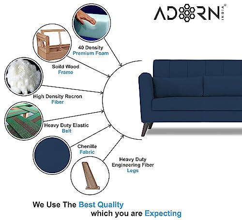 Image of Adorn India Daniel 3 Seater Sofa (Blue) (3 Year Warranty)