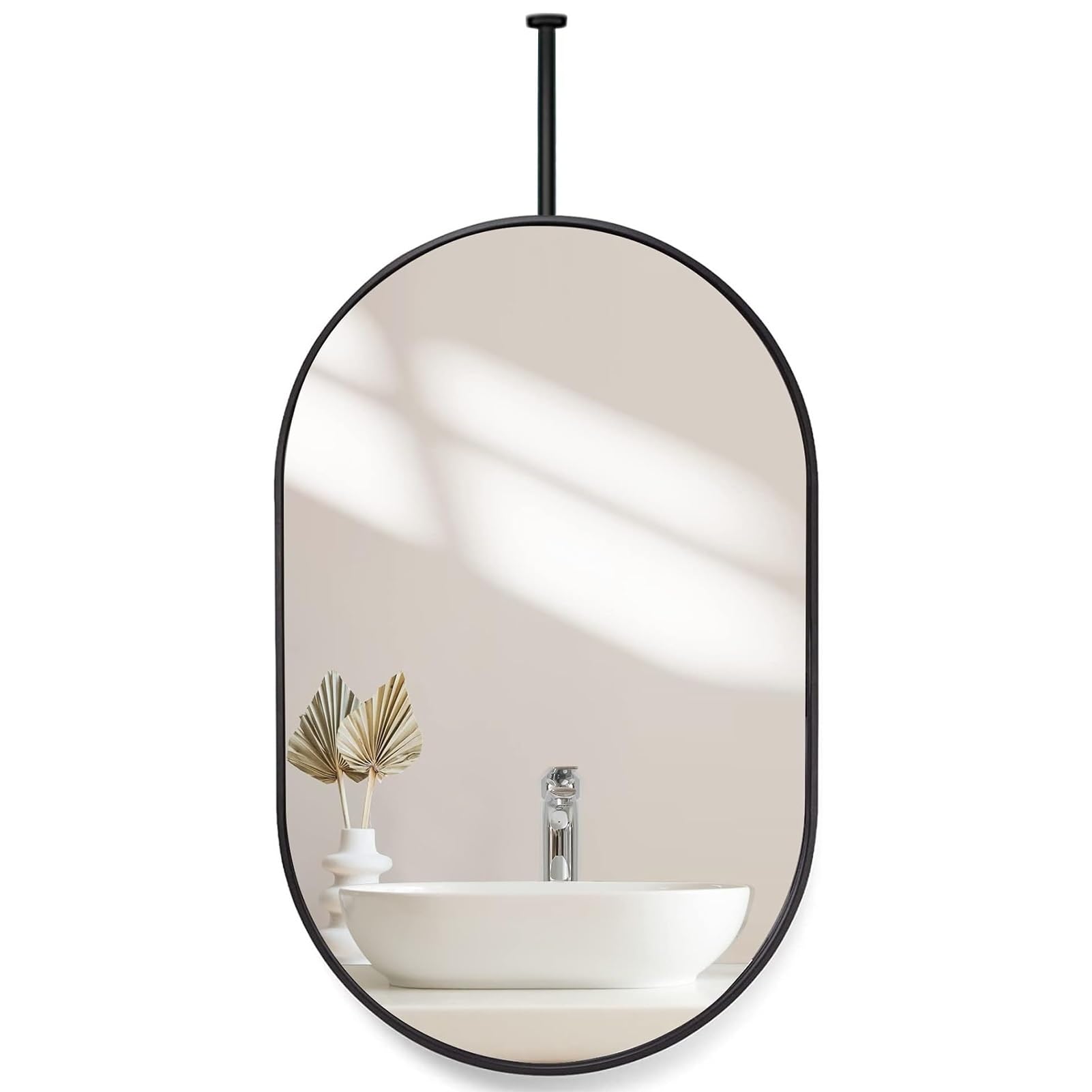 FGXHHS Oval, Black Ceiling Mounted Decorative Simple Mirrors for Wall Vanity Makeup, Clear and Practical HD Mirror - Customizable Pole (Size : 40cmx60cm)