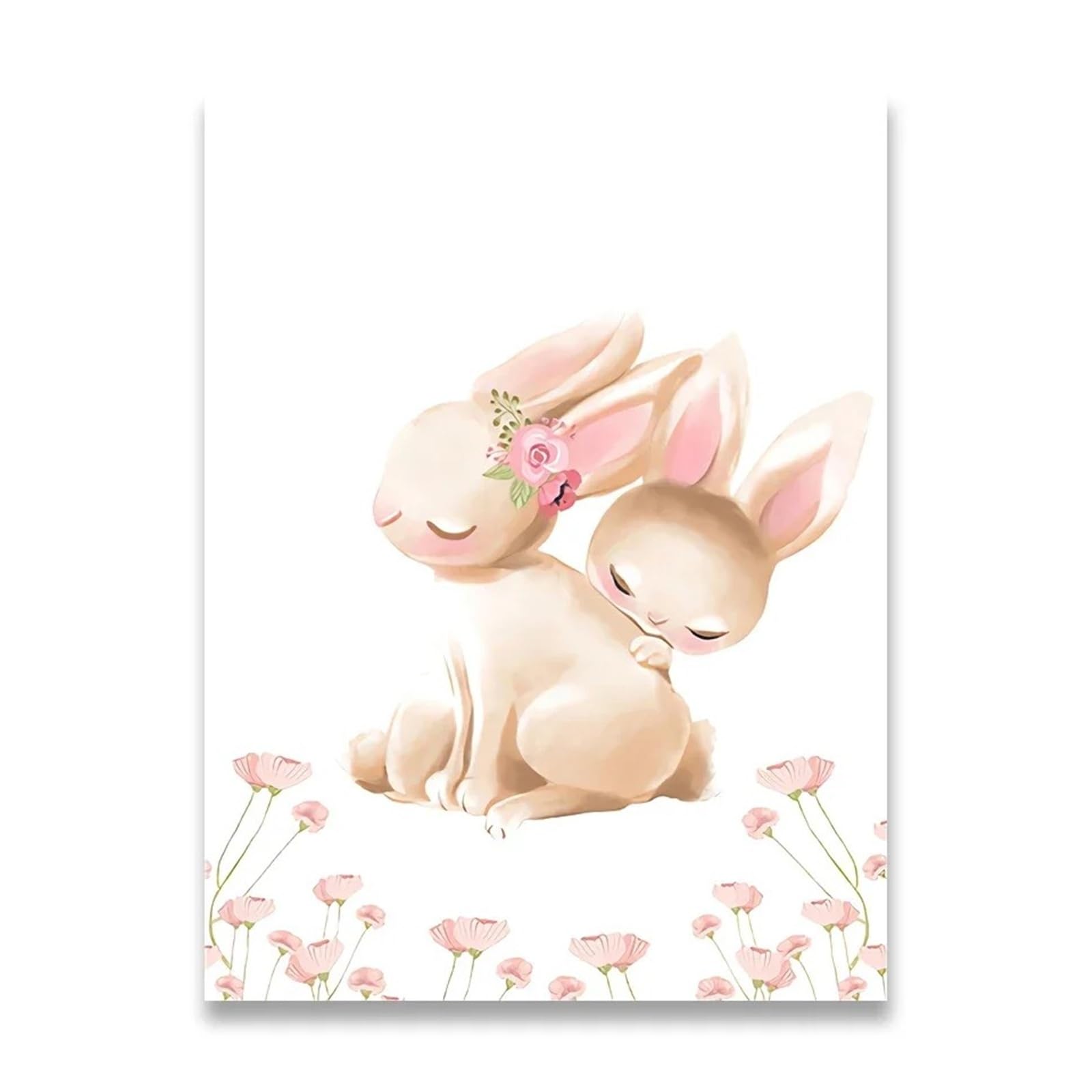 Xenite C Wall Art Anvas Prints Bunny Poster Paintings Animals Nursery Wall Art Print Anvas Painting Pink Flowers Artoon Picture Baby Room Decor(,30X40cm)
