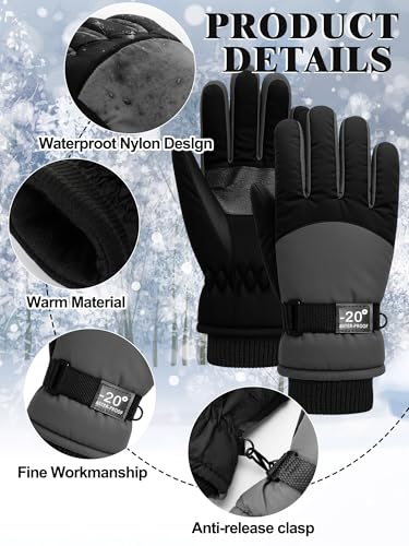 Image of Geyoga Kids Waterproof Winter Snow Ski Gloves for Boy Girl Outdoor Warm Thickening Snowboard Gloves