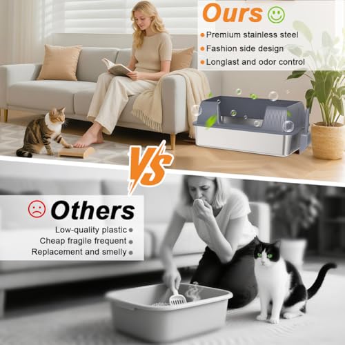 Litière pour chat en acier inoxydable XL Vivifying pour le confort de votre félin