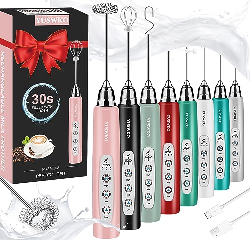 Image of YUSWKO Milk Frother Handheld for Coffee, Rechargeable Drink Mixer with 3 Heads 3 Speeds Electric Coffee Frother Whisk, Gift for Many Occasions and Festival