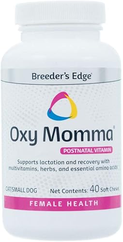 Revival Animal Health Breeder's Edge Oxy Momma- Suplemento de lactancia y recuperación - para perros pequeños y gatos - 40 unidades masticables