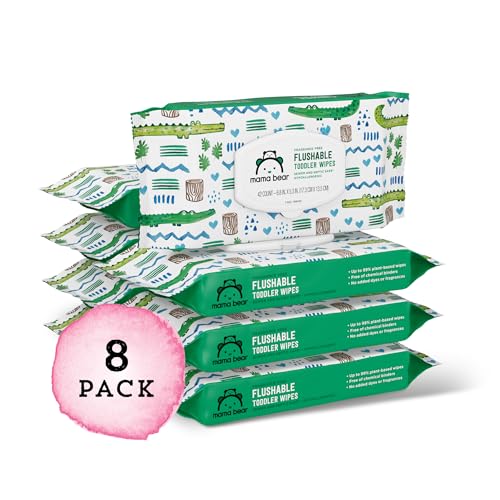 amazon brand - mama bear toddler toilet wipes fragrance free plant-based hypoallergenic 336 count 8 packs of 42