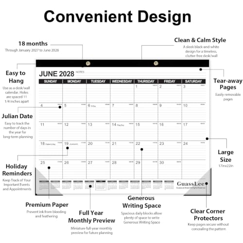Image of GuassLee Large Desk Calendar 2027 3 Pack, 18 Months Jan 2027-Jun 2028