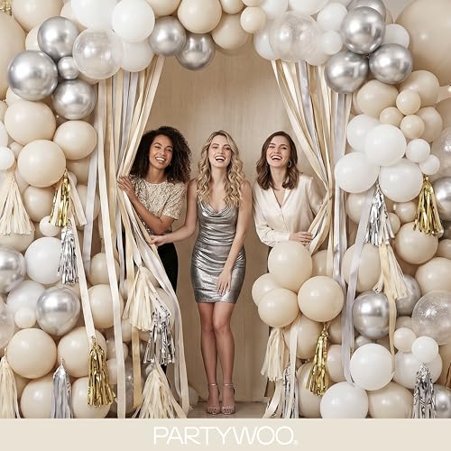 Image of PartyWoo White Sand Balloons 145pcs Different Sizes of 18 12 10 5 Inch Off White Beige Cream Ivory Boho Neutral Balloon Arch Kit Garland for Wedding Baby Shower Birthday Party Decorations White-F12