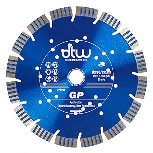 Disque à tronçonner diamanté DTW Pro 230mm avec segment de 15mm de haute longévité