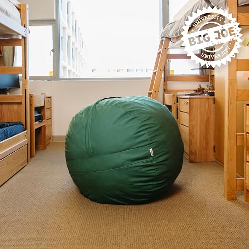 Image of Big Joe Fuf 4Ft Foam Bean Bag Chair with Removable Cover for Kids, Teens, Collegiate Green Velveteen, Durable Woven Polyester, 4 Foot Large Reading and Gaming Seat