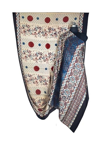 Image of Ethnics of Kutch Ajrakh Modal Silk Saree For Women | Natural Dye Hand Block Print |With Unstitched Blouse Piece | 5.5 Mtr Length (Cream 27A01D)