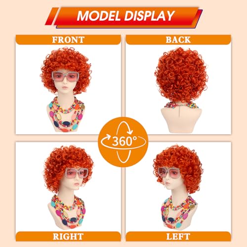 Women Roper Curly Orange Red Cosplay Wig with Necklace Earrings and Sunglasses for Women Hallween Costume Wig4