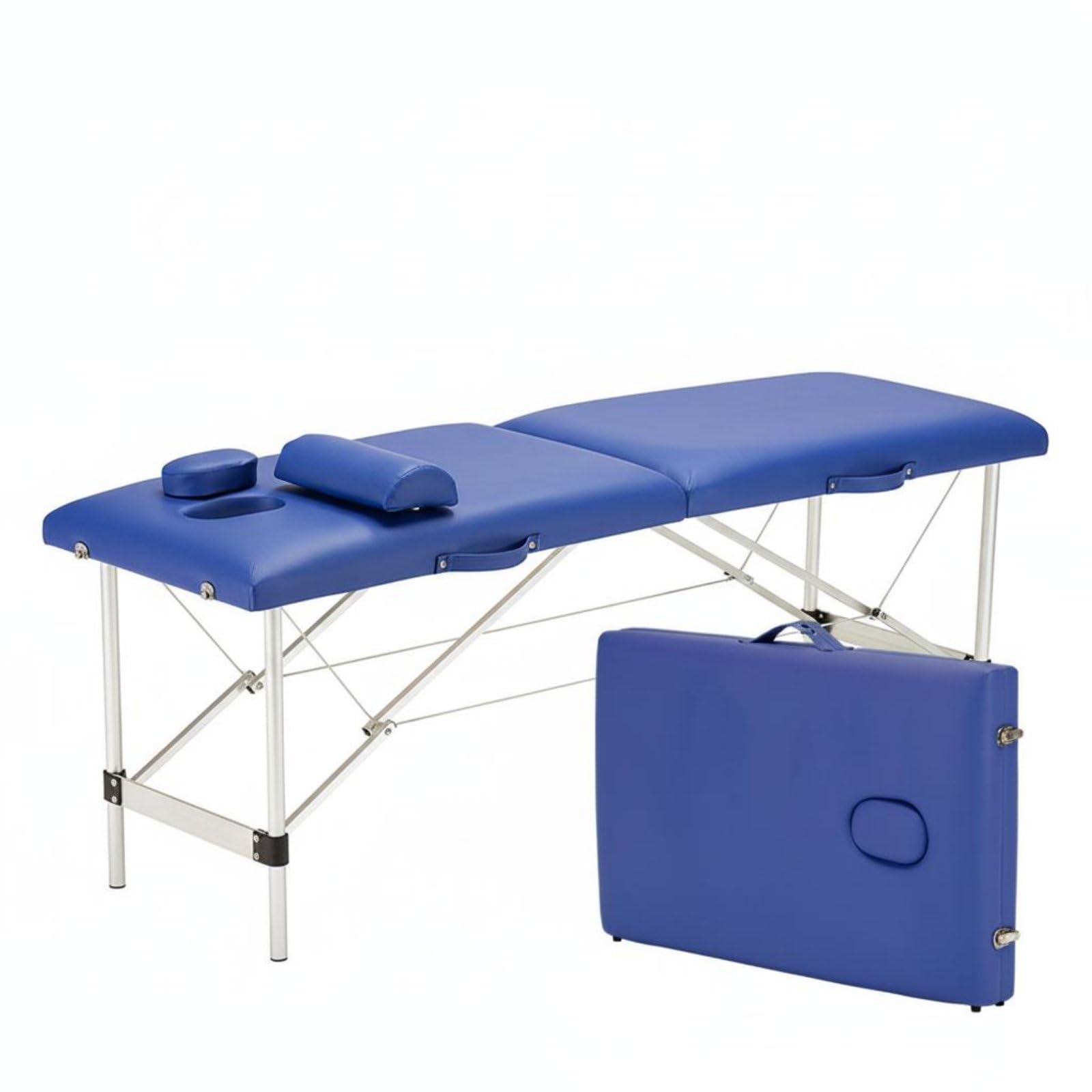 Letto da Massaggio Professionale Lettino Tavolo Spa Estetico con Imbottitura 5cm Rivestimento in PVC Gambe Antiscivolo Telaio in Alluminio Pieghevole, Blu, 185x60cm