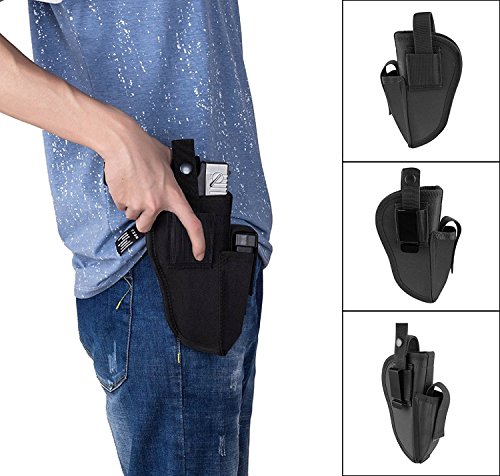 ENJOY OUTDOOR Gun Holster with Steel Clip for Concealed Carry Inside or Outside The Waistband for Right and Left Hand Draw, Elastic Hand Gun Holder Fits Full Size 9mm 40 45 Pistols