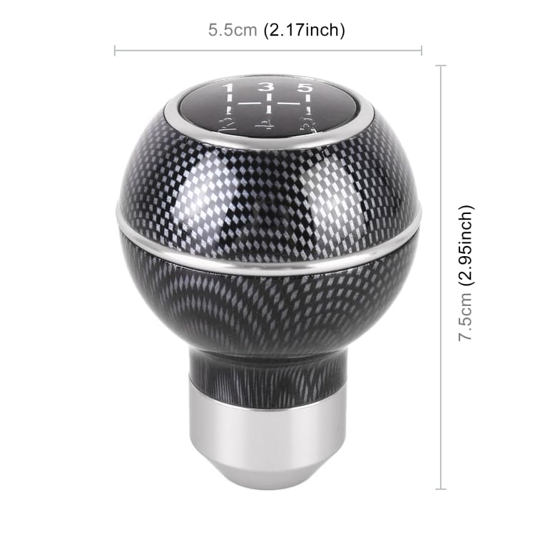 Image of AutoBizarre 5 Speed Aluminum Base Metal Ring Carbon Fiber Gear Knob Gear Shifter Handle Knob for All Manual Transmission Cars (Silver)