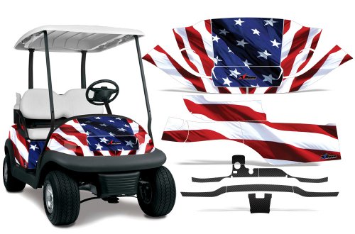 Amr Racing Golf Car Graphics Kit: Golf Cart Stickers For Club Car Precedent (2004-2019), Featuring Stars And Stripes Design, Upgrade Your Ride With Protective Stickers!