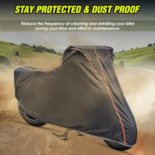 Image of Two Wheelers Bike Body Cover Compatible for KTM 200 Duke, UV Resistant, Dustproof, Triple Stitched, Elastic Bottom, Red Piping Motorcycle Cover (Black, Pack of 1)