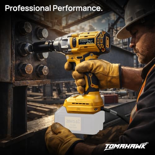 Image of Tomahawk TIW-85B 20V Cordless Impact Wrench (No Battery), 300Nm Torque, 2800 RPM, inch Square Drive + inch Hex Socket, Brushless Motor, LED Light, Reversible